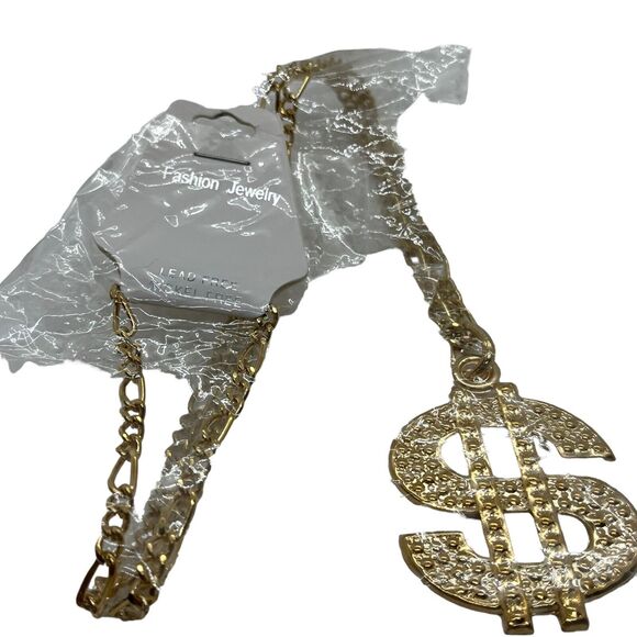 Dollar Sign Necklace Gangster Chain Gold Rapper Bling Bling 30" Costume Jewelry - Picture 3 of 8